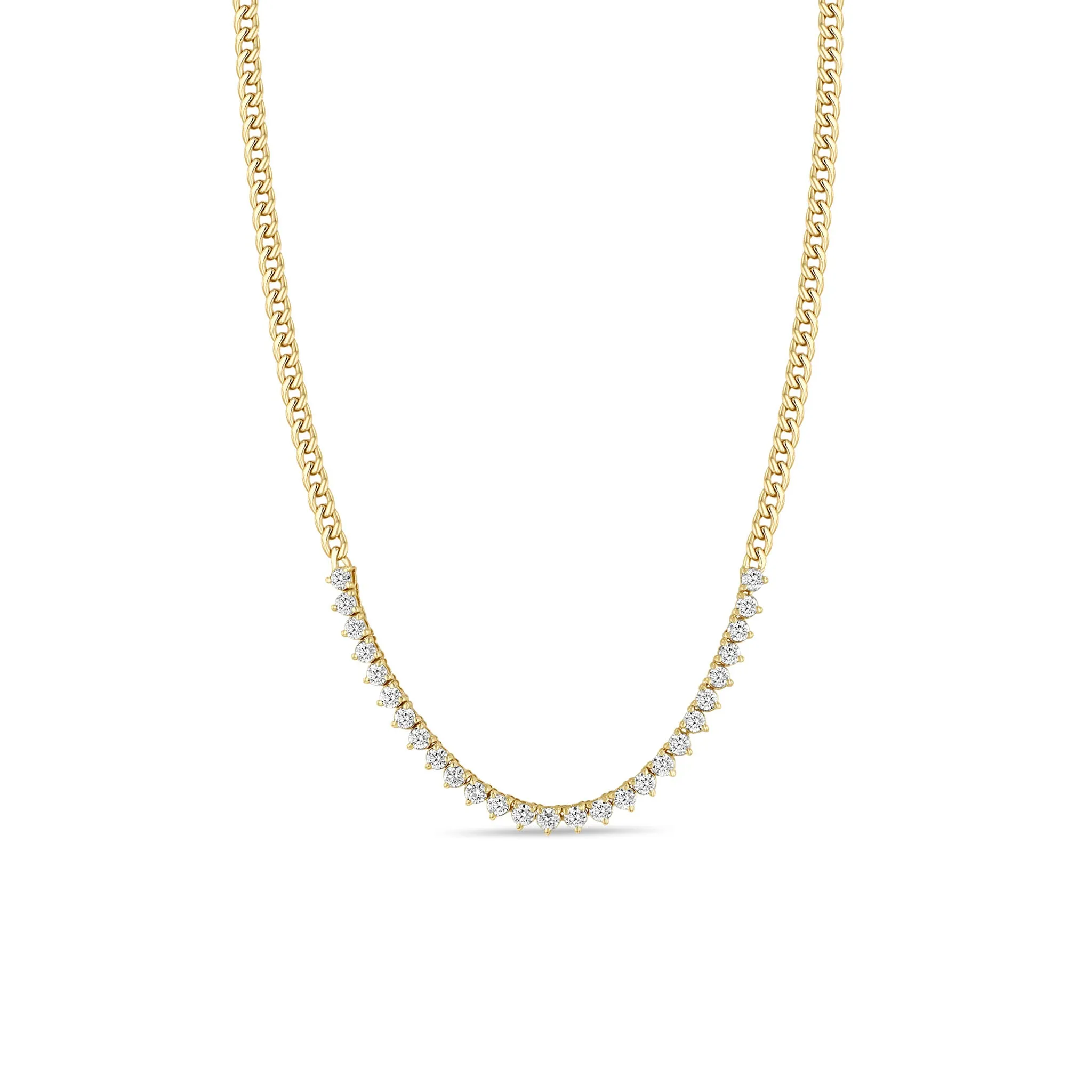 14k Diamond Tennis Segment Small Curb Chain Necklace