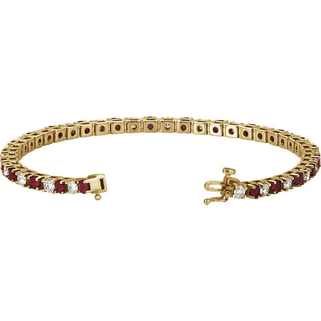 14KT GOLD 3.68 CTW RUBY & 2.30 CTW DIAMOND TENNIS BRACELET