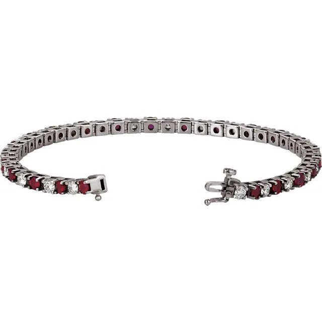 14KT GOLD 3.68 CTW RUBY & 2.30 CTW DIAMOND TENNIS BRACELET