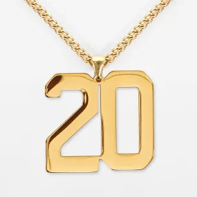20 Number Pendant with Chain Kids Necklace - Gold Plated Stainless Steel