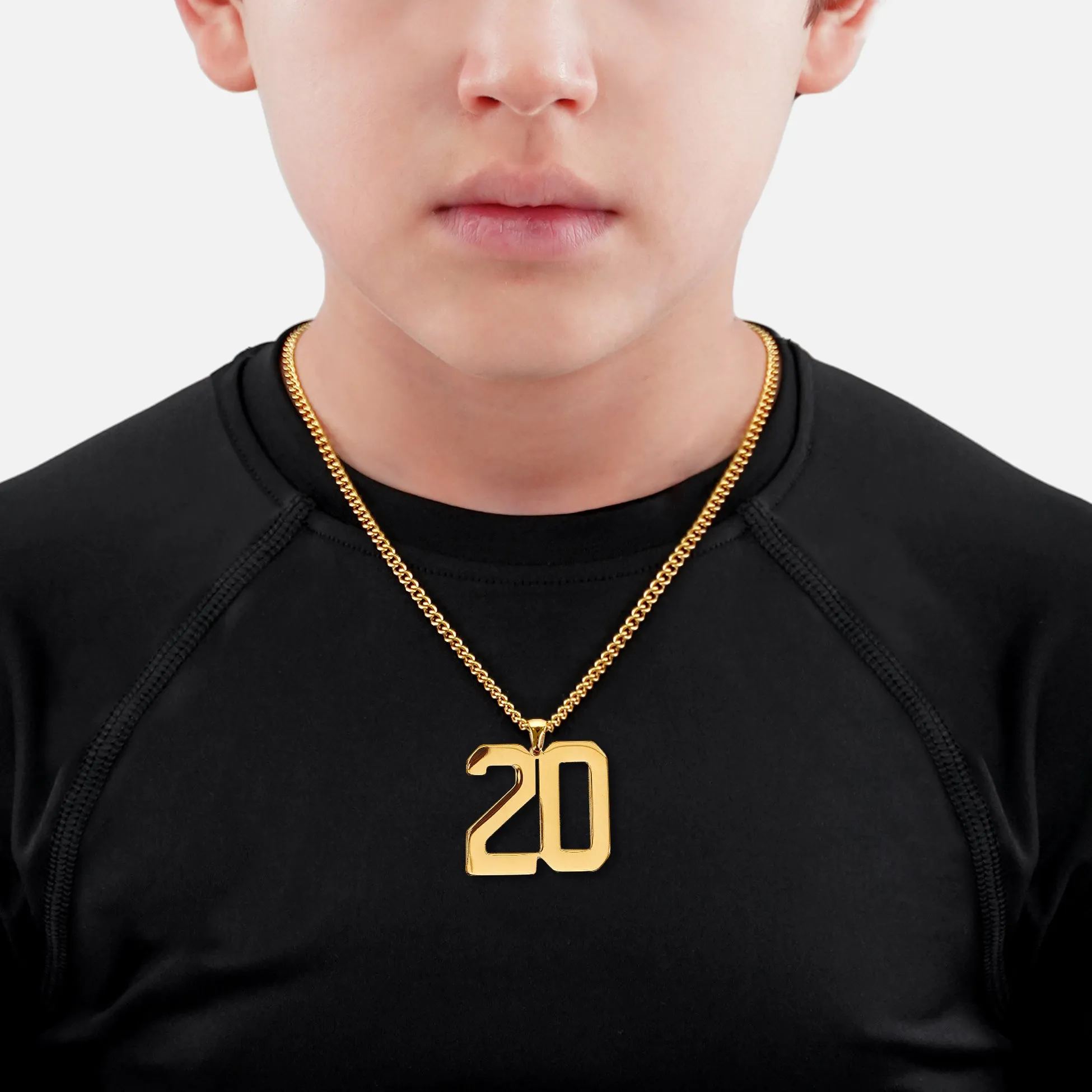 20 Number Pendant with Chain Kids Necklace - Gold Plated Stainless Steel