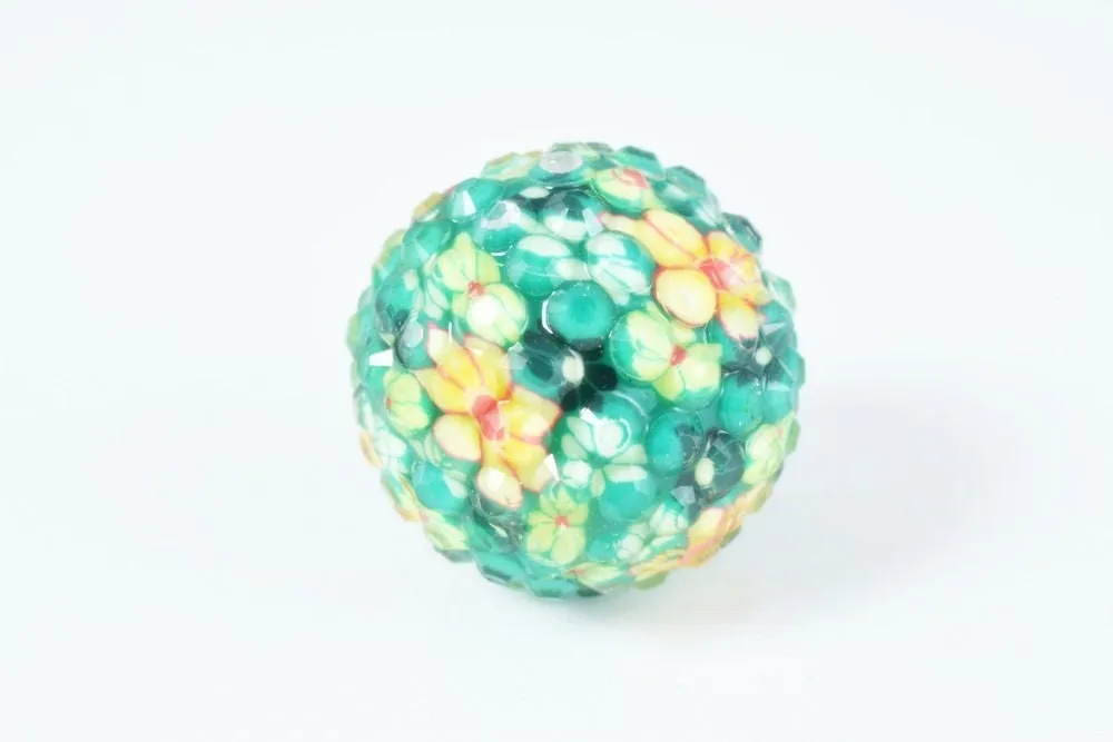 22mm Textured Floral Green Print Resin Wooden Round Beads, Wooden beads, Wholesale Bead, Basketball Wives Bead,Rhinestone Beads,Resin beads