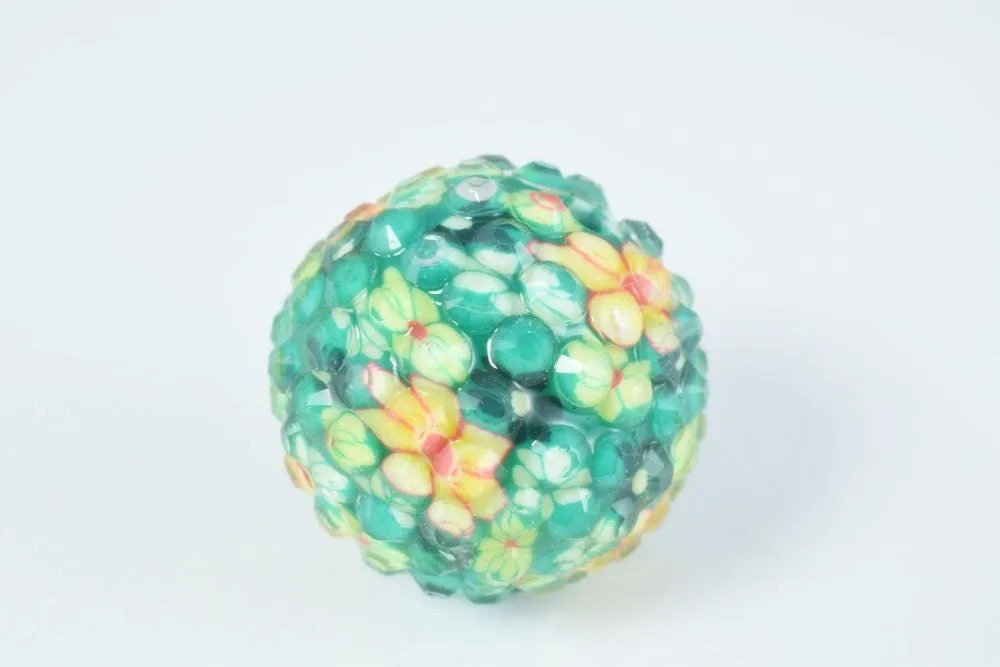 22mm Textured Floral Green Print Resin Wooden Round Beads, Wooden beads, Wholesale Bead, Basketball Wives Bead,Rhinestone Beads,Resin beads