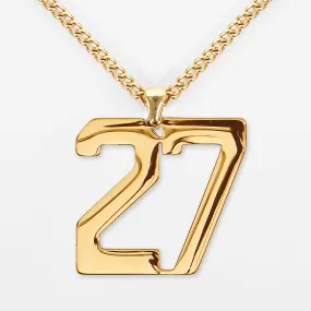 27 Number Pendant with Chain Kids Necklace - Gold Plated Stainless Steel