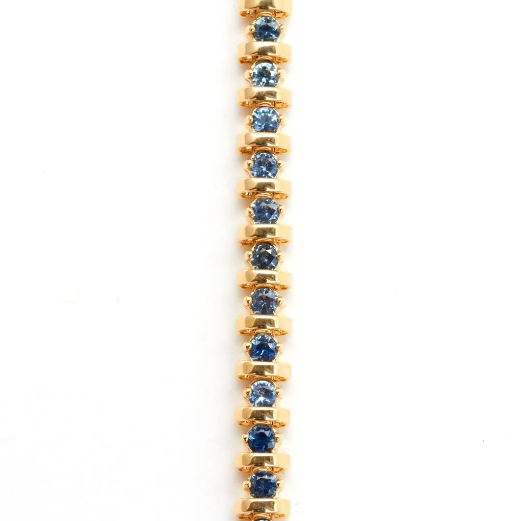3mm Round Light Blue Montana Sapphire Tennis Bracelet in 14k Yellow Gold