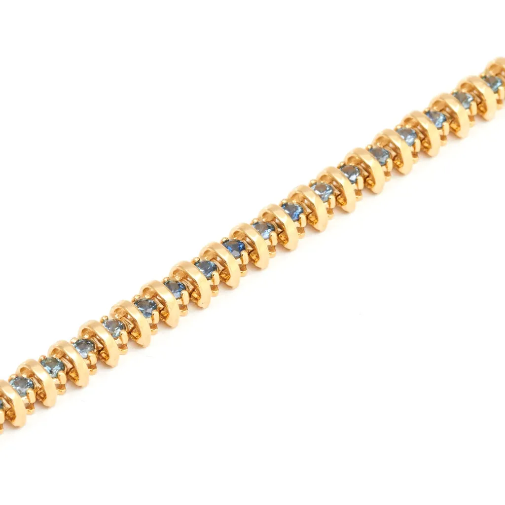 3mm Round Light Blue Montana Sapphire Tennis Bracelet in 14k Yellow Gold