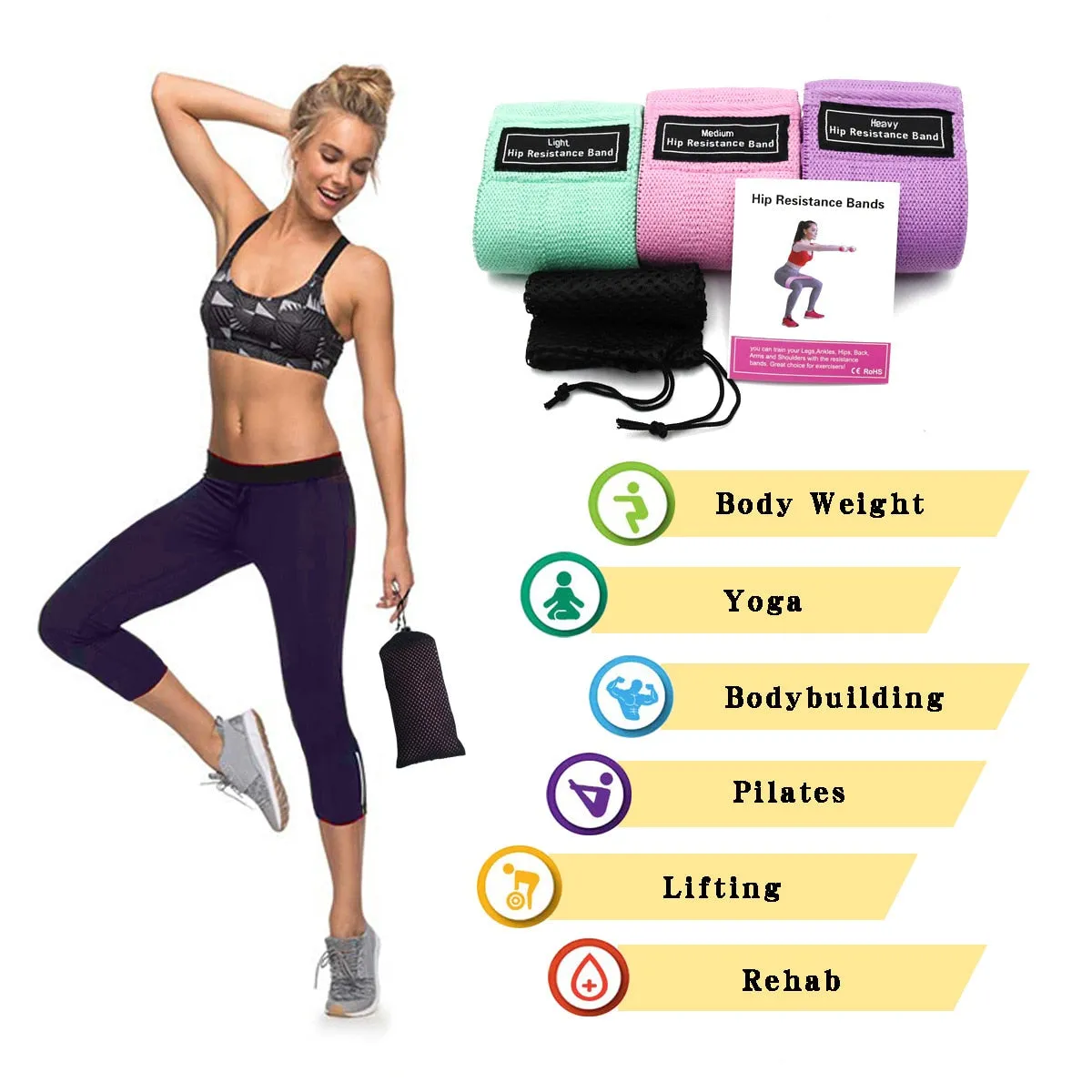 3PCS Resistance Bands Sports Exercise Resistance Loop Bands Set Elastic Booty Band Set for Yoga Home Gym Training