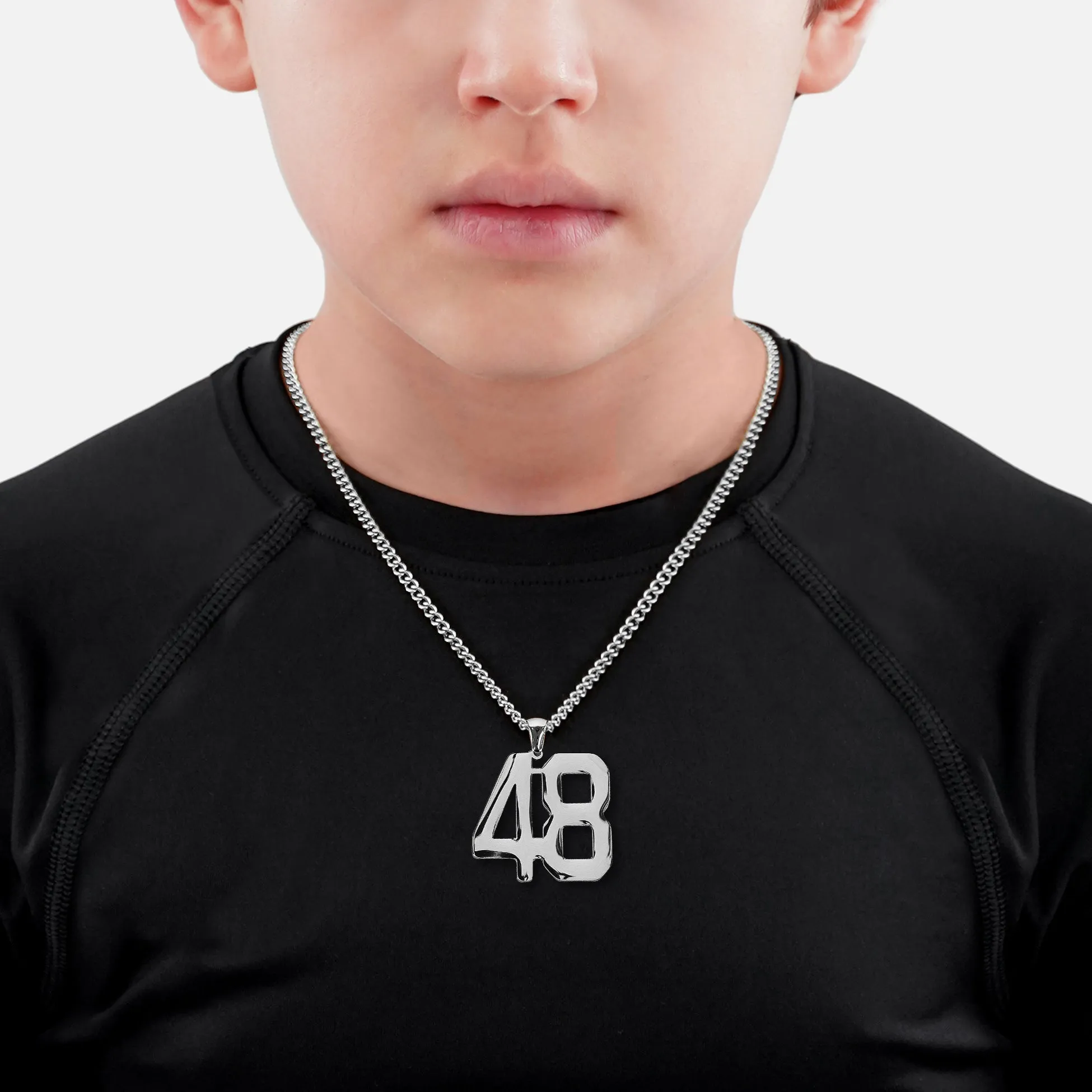 48 Number Pendant with Chain Kids Necklace - Stainless Steel