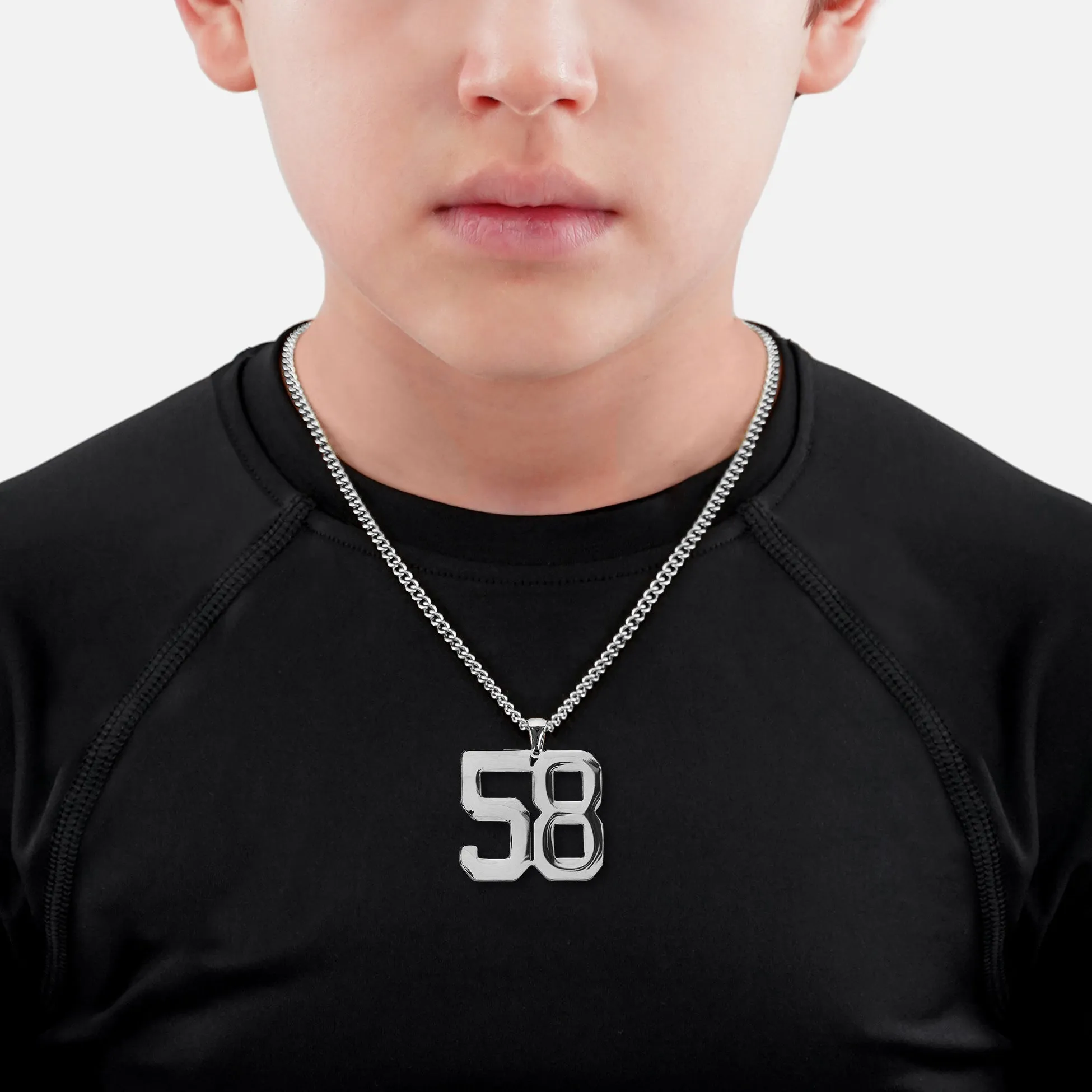 58 Number Pendant with Chain Kids Necklace - Stainless Steel