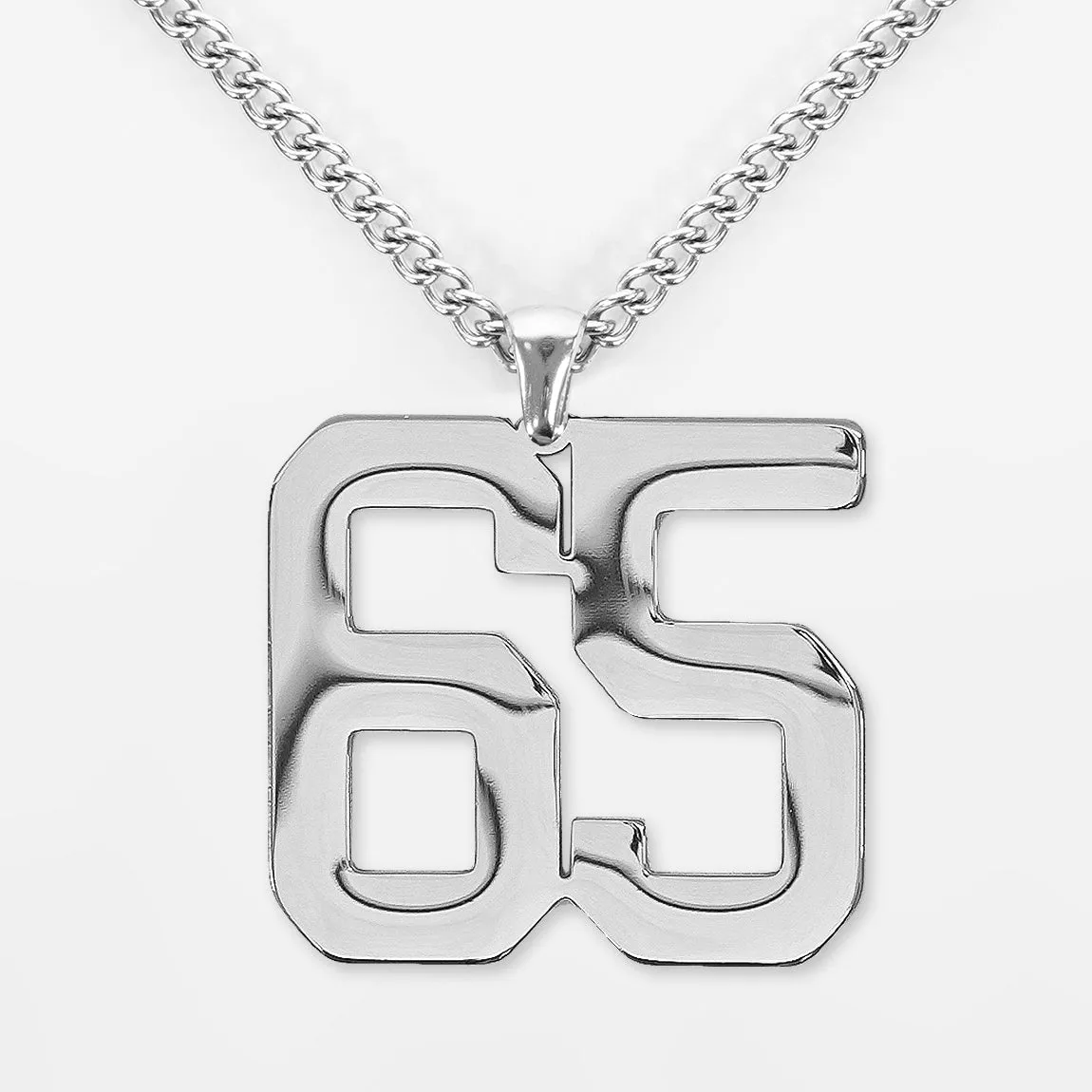 65 Number Pendant with Chain Necklace - Stainless Steel