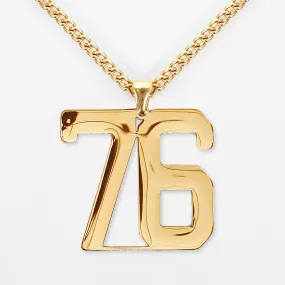 76 Number Pendant with Chain Kids Necklace - Gold Plated Stainless Steel