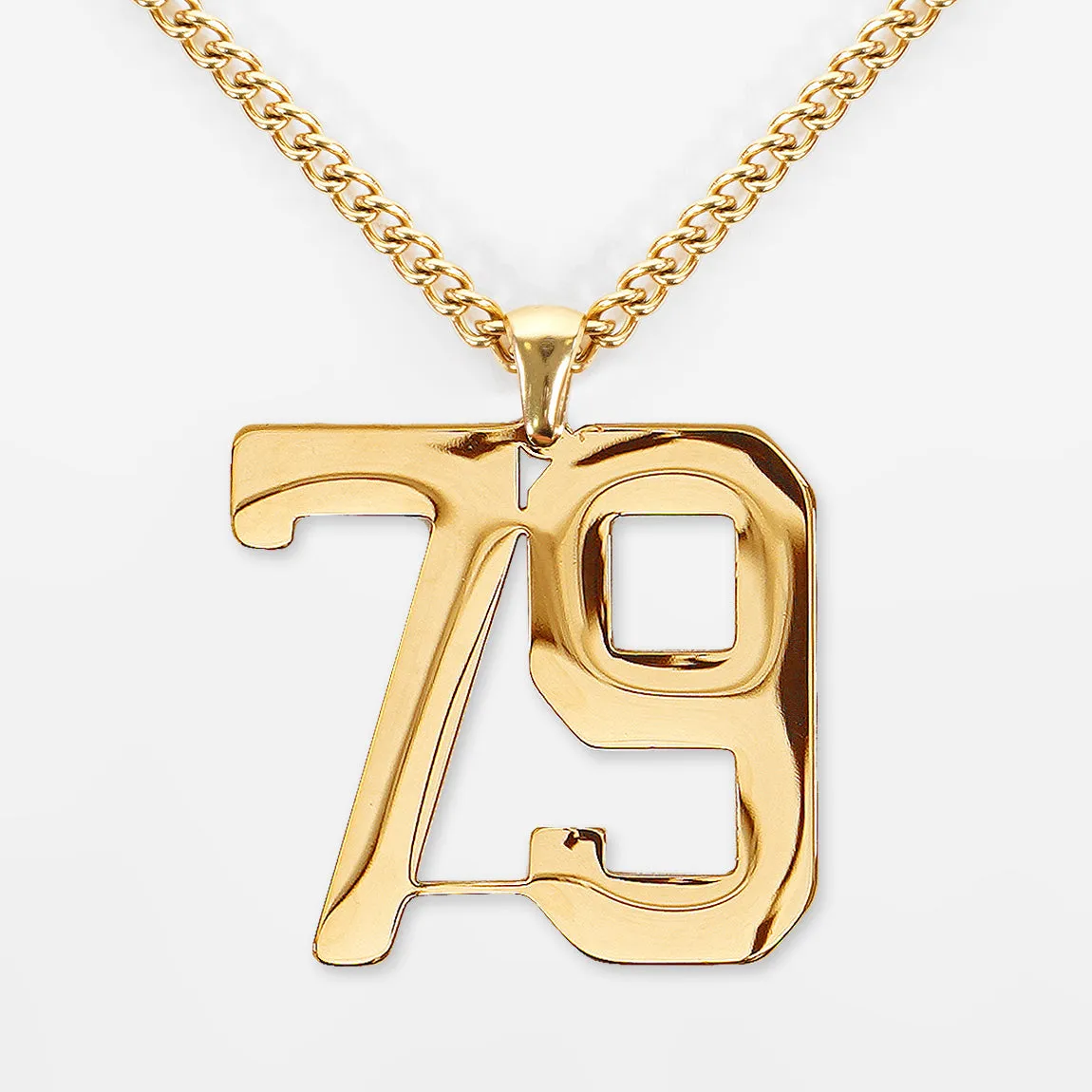 79 Number Pendant with Chain Kids Necklace - Gold Plated Stainless Steel