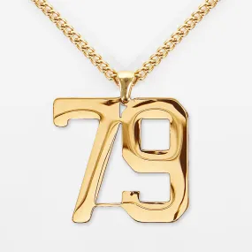 79 Number Pendant with Chain Kids Necklace - Gold Plated Stainless Steel