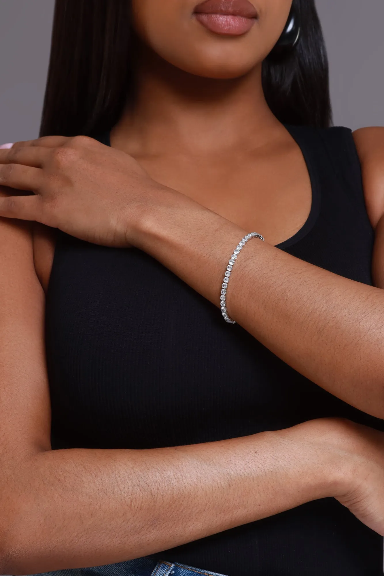 Backswing Rhinestone Tennis Bracelet - Silver