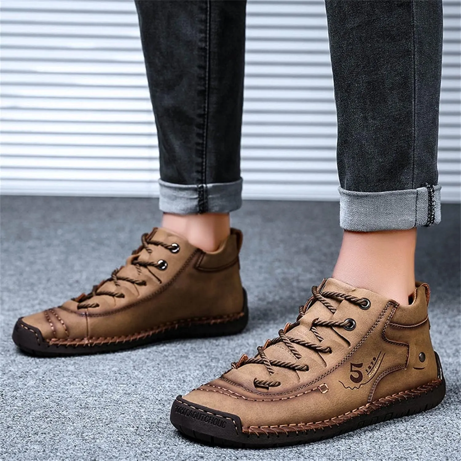 BORAMAX Mens Casual Shoes Fashion Sneakers Non Slip PU Leather Classic Walking Shoes Suit Shoes Autumn Mid Top Men Shoes