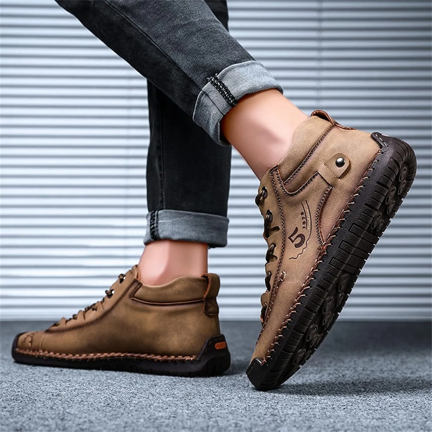 BORAMAX Mens Casual Shoes Fashion Sneakers Non Slip PU Leather Classic Walking Shoes Suit Shoes Autumn Mid Top Men Shoes