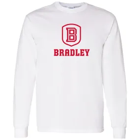 Bradley University Braves Primary Logo Basic Cotton Long Sleeve T Shirt - White