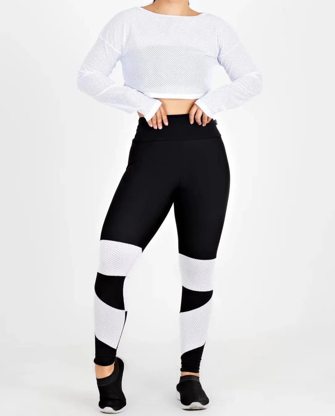 Conjunto Fitness Feminino de Inverno - Cropped Tela E Legging
