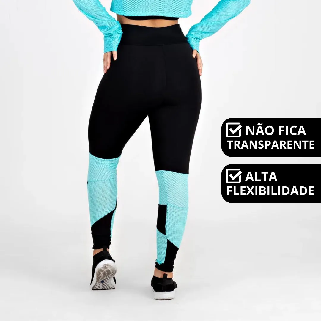 Conjunto Fitness Feminino de Inverno - Cropped Tela E Legging