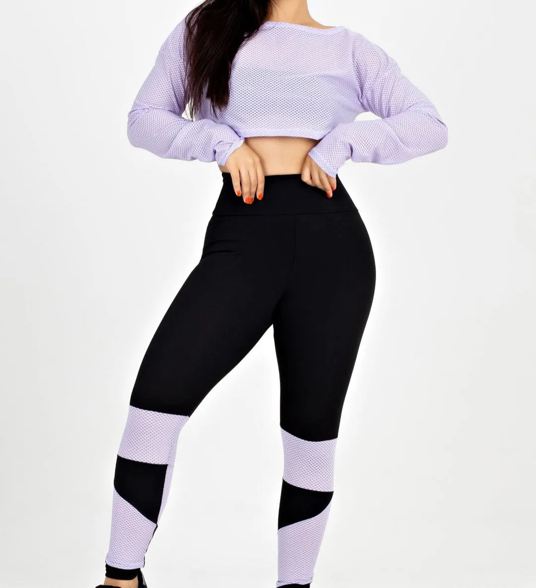 Conjunto Fitness Feminino de Inverno - Cropped Tela E Legging
