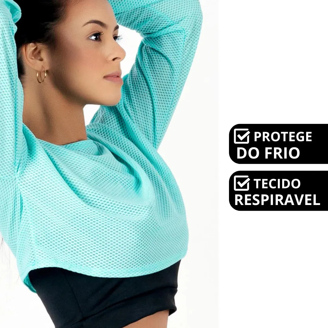 Conjunto Fitness Feminino de Inverno - Cropped Tela E Legging