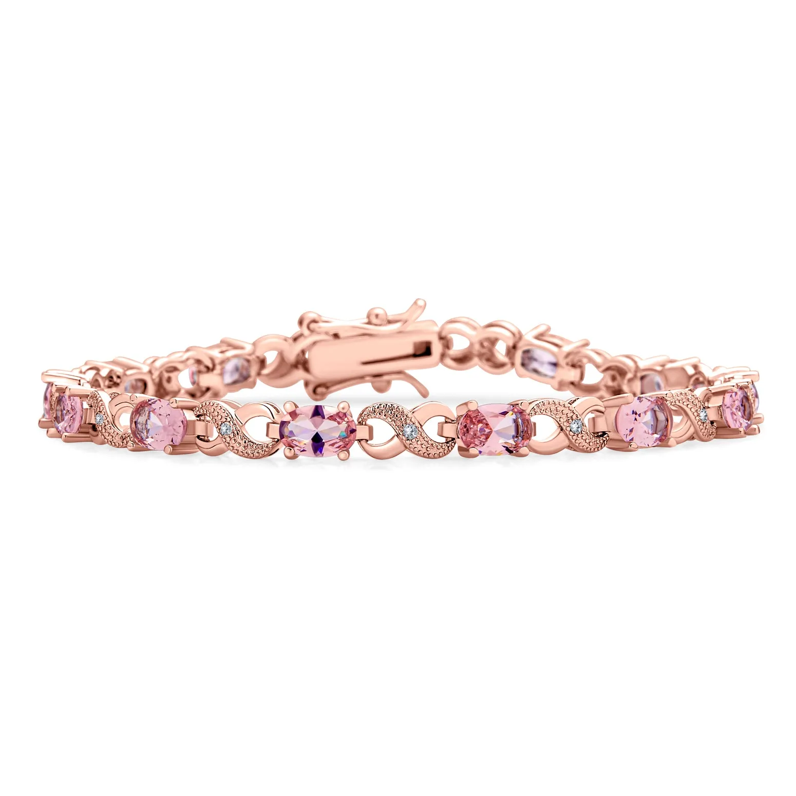CZ Imitation Gemstone Infinity Tennis Bracelet Rose Gold Silver Plated