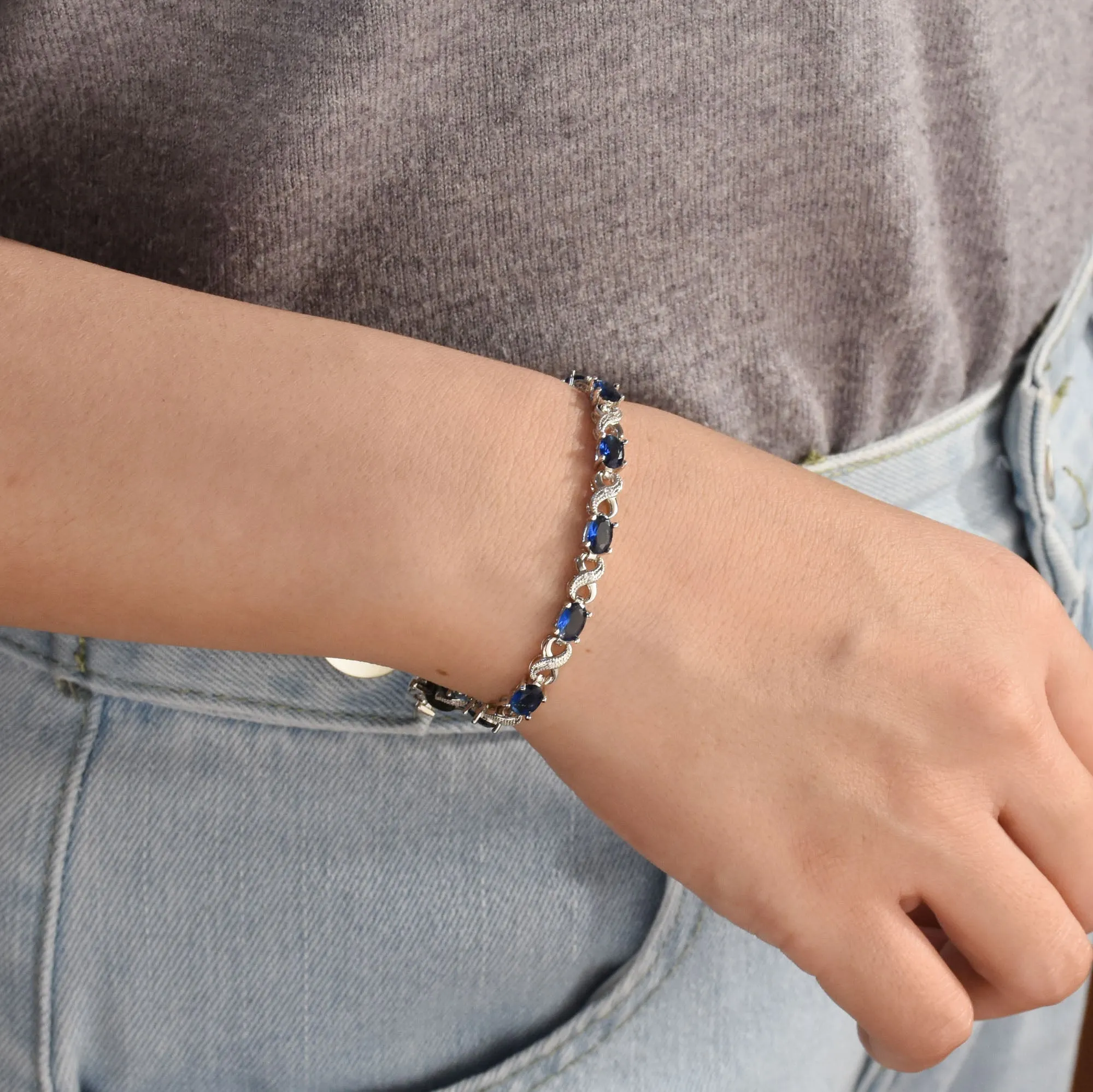 CZ Imitation Gemstone Infinity Tennis Bracelet Rose Gold Silver Plated