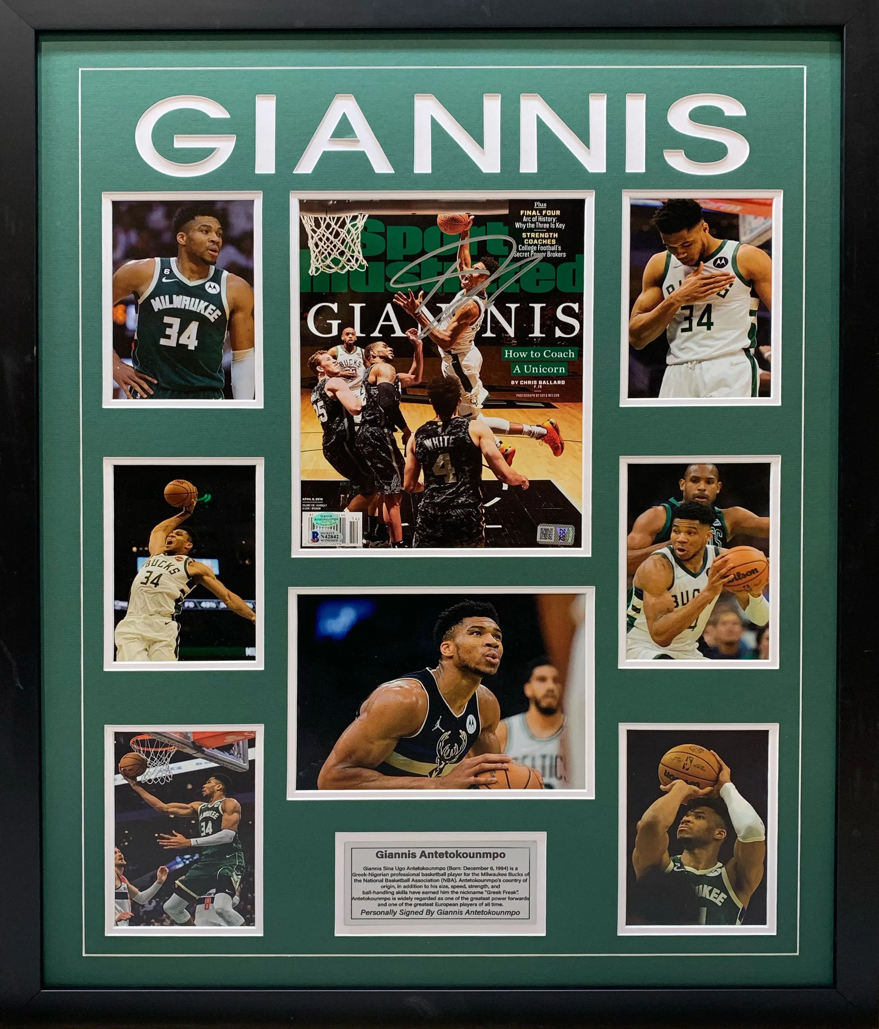Giannis Antetokounmpo Hand Signed Poster - Framed