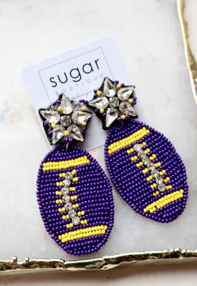 Glitzy Football Earring | Purple   Yellow