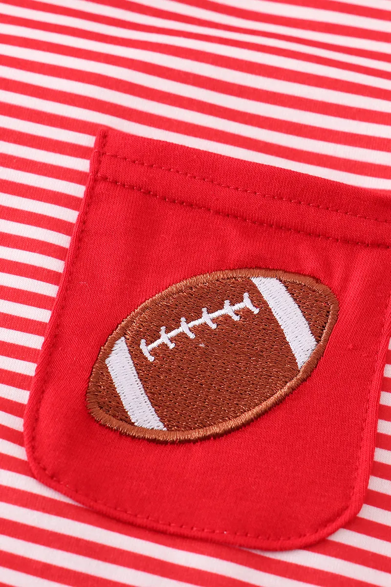 Maroon Stripe Football Embroidery Top
