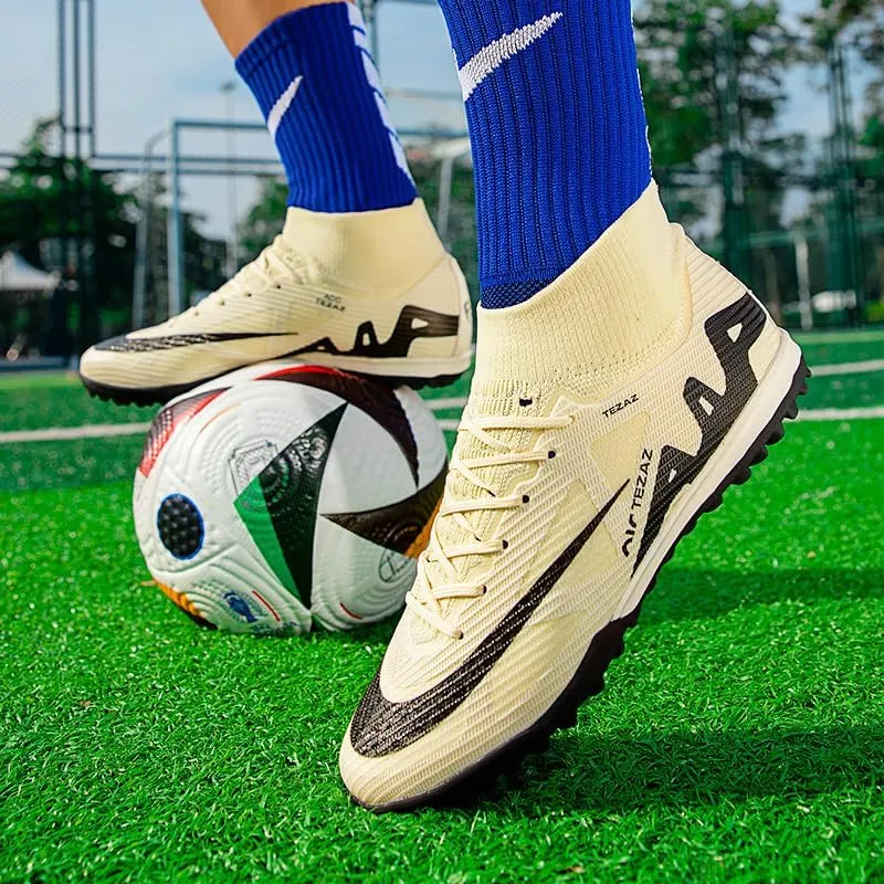Men's Soccer Cleats Football Shoes High-Tops Non-Slip Spikes Indoor Outdoor Firm Ground Turf Sports Athletic Combat Boots Shoes Size 4.5-12