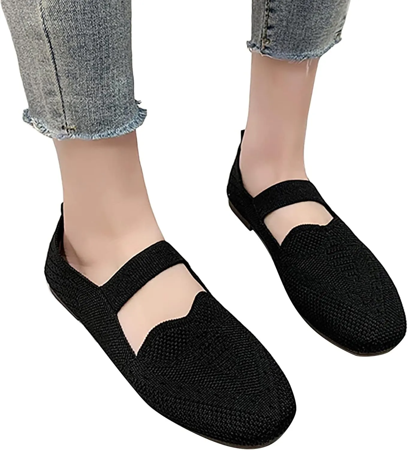 Mesh Knit Ballet Flat Shoes for Women, Classic Round Toe Flats Foldable, Walking Dress Shoes, Slip on Loafers Flats