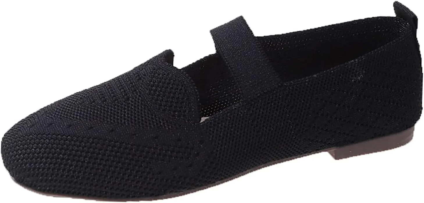 Mesh Knit Ballet Flat Shoes for Women, Classic Round Toe Flats Foldable, Walking Dress Shoes, Slip on Loafers Flats