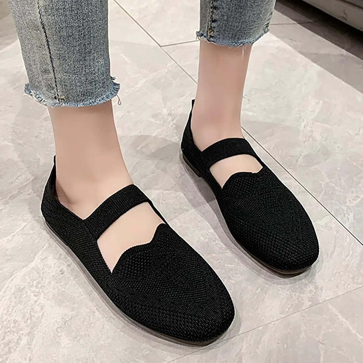 Mesh Knit Ballet Flat Shoes for Women, Classic Round Toe Flats Foldable, Walking Dress Shoes, Slip on Loafers Flats