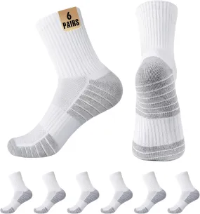 MUQU Mens White Quarter Athletic Socks - Cushioned Running Mid Crew Sock for Sports 6 Pairs
