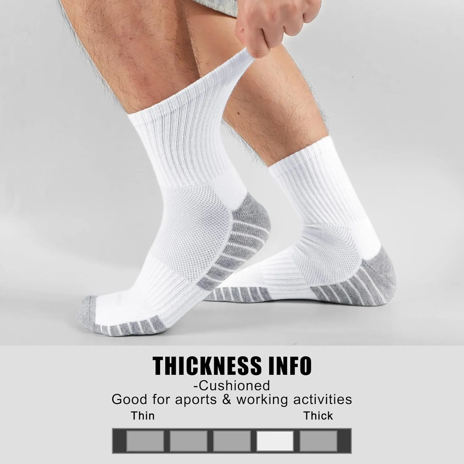MUQU Mens White Quarter Athletic Socks - Cushioned Running Mid Crew Sock for Sports 6 Pairs
