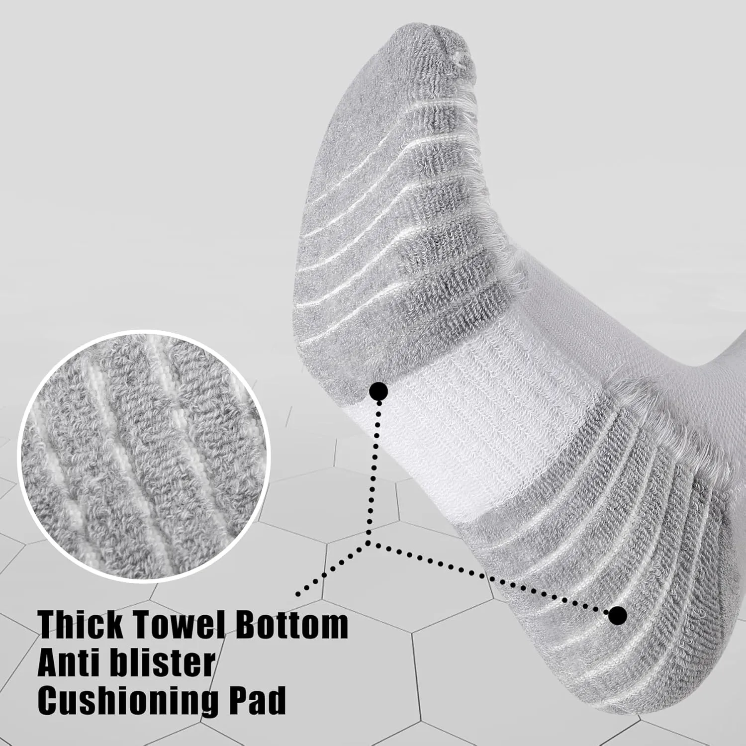 MUQU Mens White Quarter Athletic Socks - Cushioned Running Mid Crew Sock for Sports 6 Pairs
