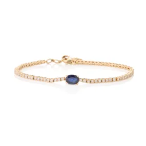 Oval Blue Sapphire and Diamond Tennis Bracelet