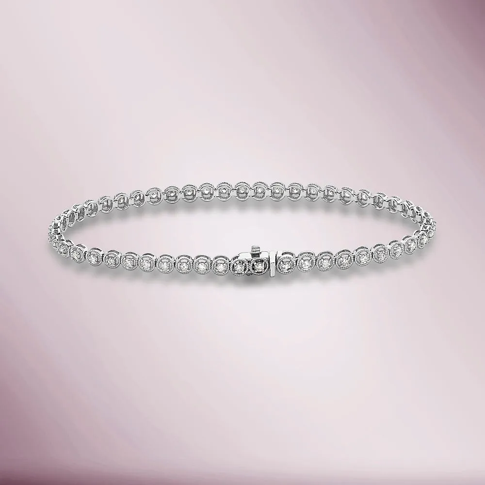 Ready to Ship Diamond Tennis Bracelet Bezel Multigrain (1.00 ct.) 1.75 mm 4-Prongs Setting in 14K Gold