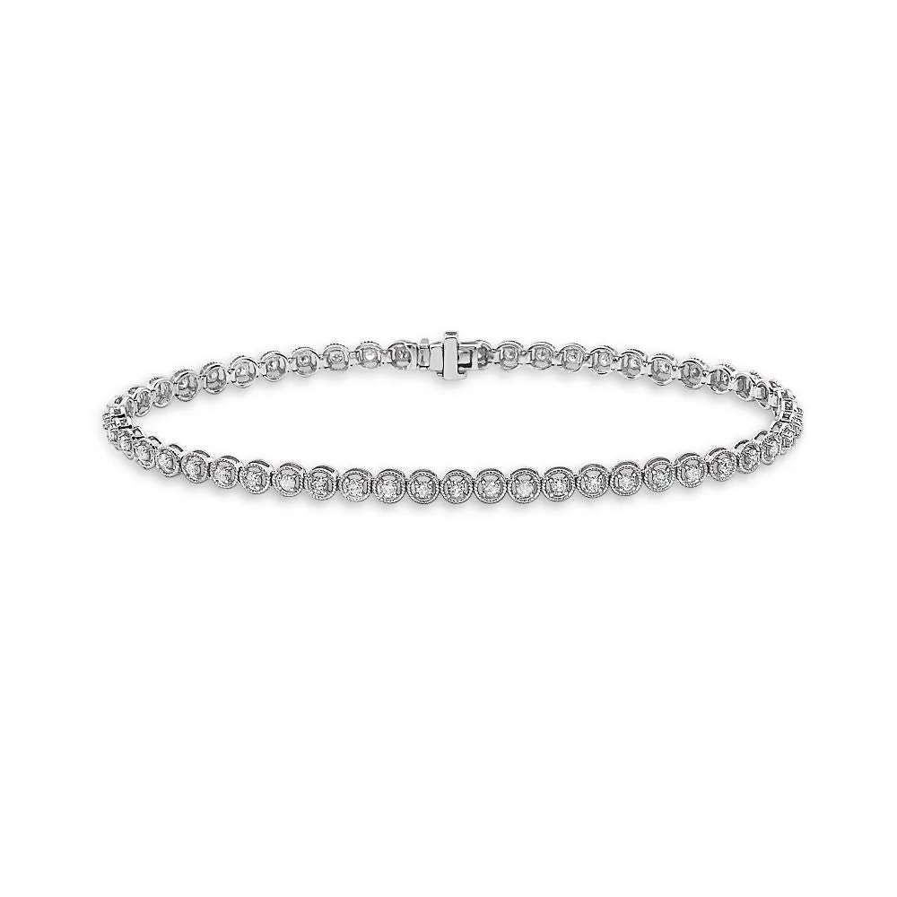 Ready to Ship Diamond Tennis Bracelet Bezel Multigrain (1.00 ct.) 1.75 mm 4-Prongs Setting in 14K Gold