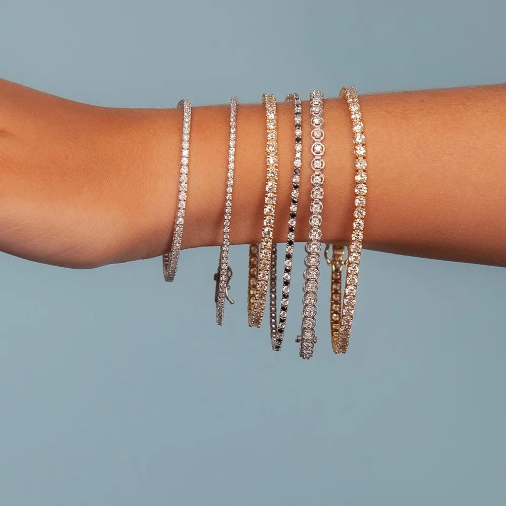 Ready to Ship Diamond Tennis Bracelet Bezel Multigrain (1.00 ct.) 1.75 mm 4-Prongs Setting in 14K Gold