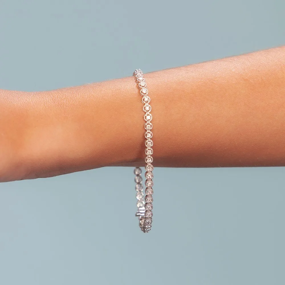 Ready to Ship Diamond Tennis Bracelet Bezel Multigrain (1.00 ct.) 1.75 mm 4-Prongs Setting in 14K Gold