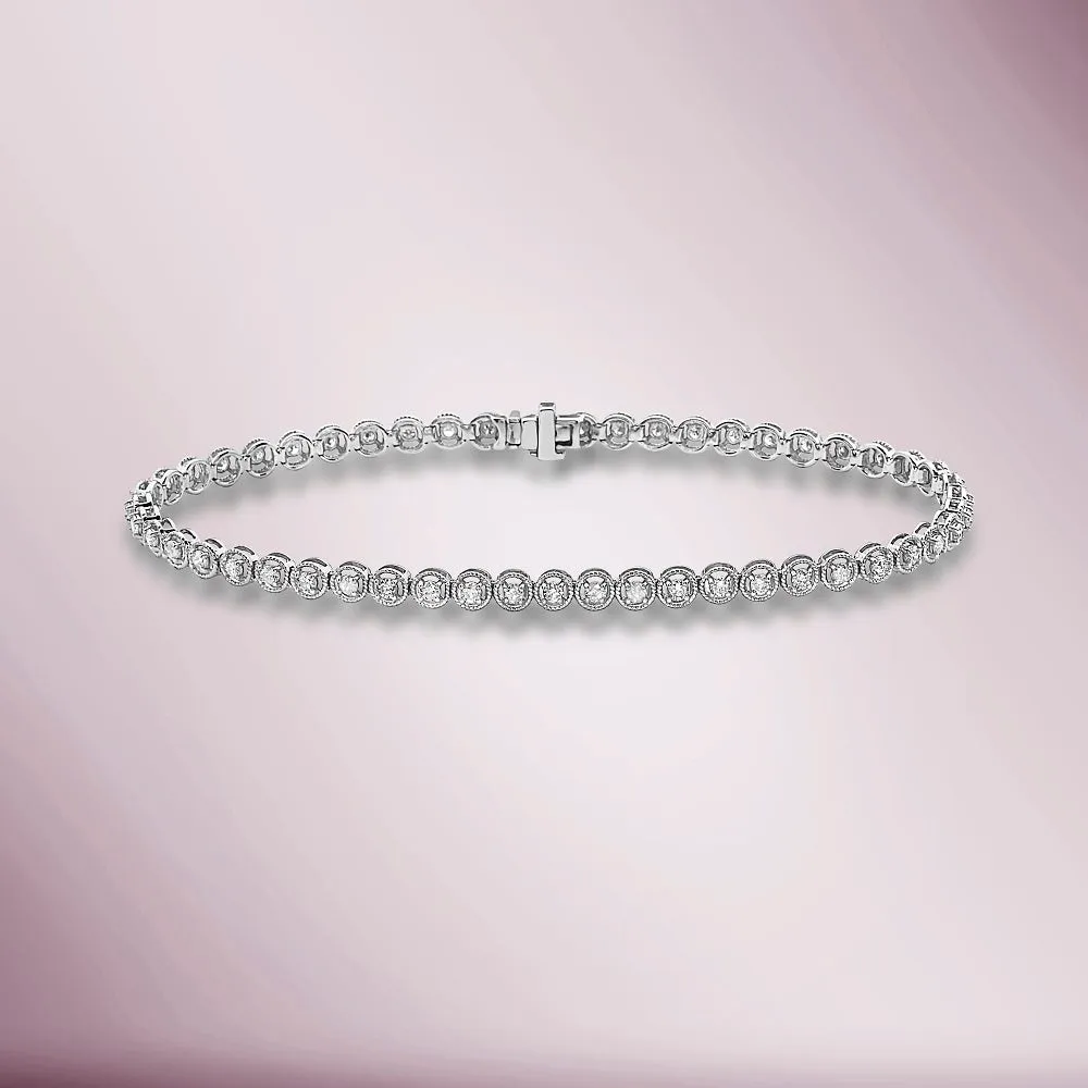 Ready to Ship Diamond Tennis Bracelet Bezel Multigrain (1.00 ct.) 1.75 mm 4-Prongs Setting in 14K Gold