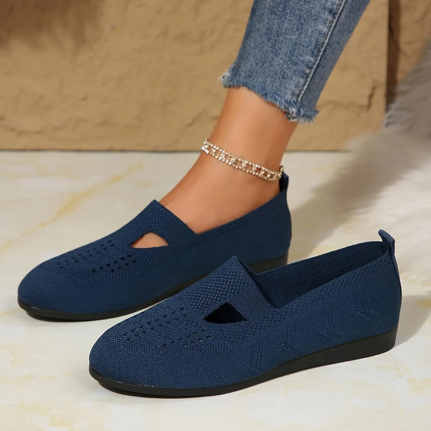 Women's Ballet Flats Soft Knit Lightweight Round Toe Slip On Comfort Ballerina Flat Shoes for Walking