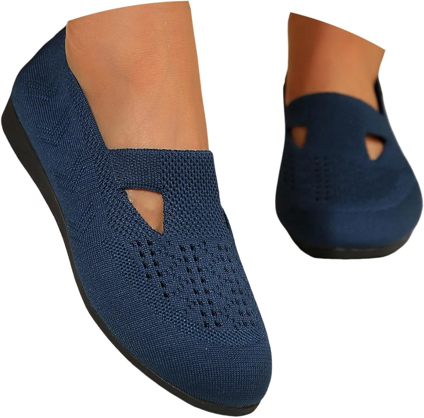 Women's Ballet Flats Soft Knit Lightweight Round Toe Slip On Comfort Ballerina Flat Shoes for Walking