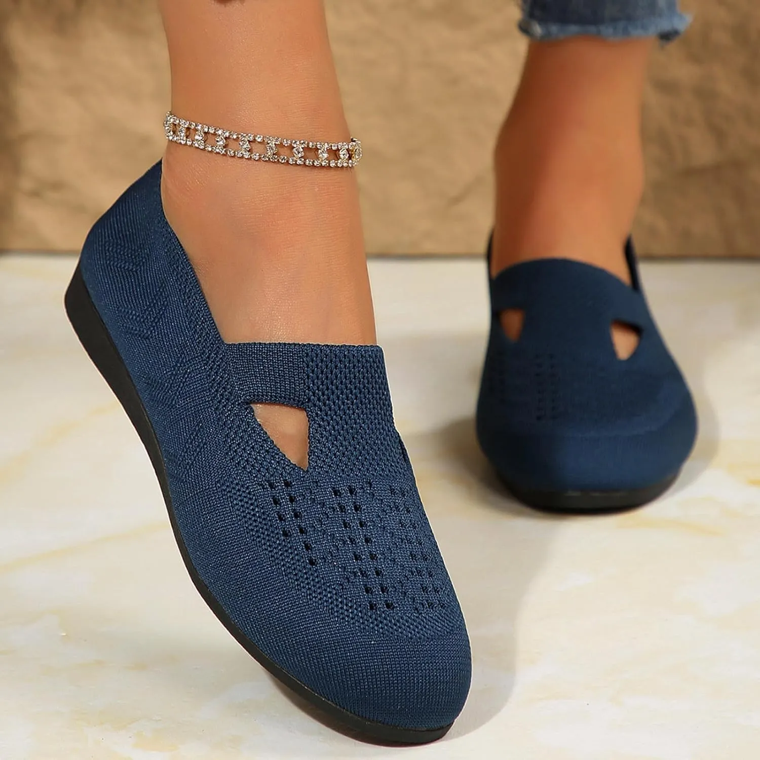 Women's Ballet Flats Soft Knit Lightweight Round Toe Slip On Comfort Ballerina Flat Shoes for Walking