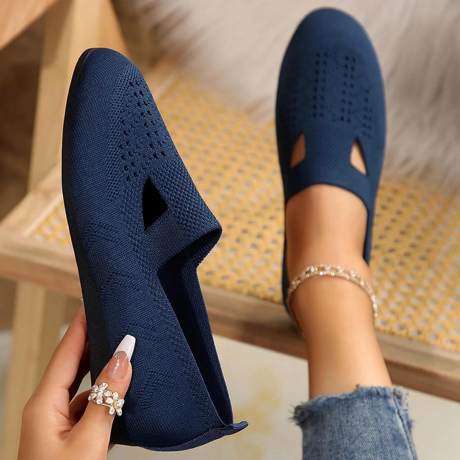 Women's Ballet Flats Soft Knit Lightweight Round Toe Slip On Comfort Ballerina Flat Shoes for Walking