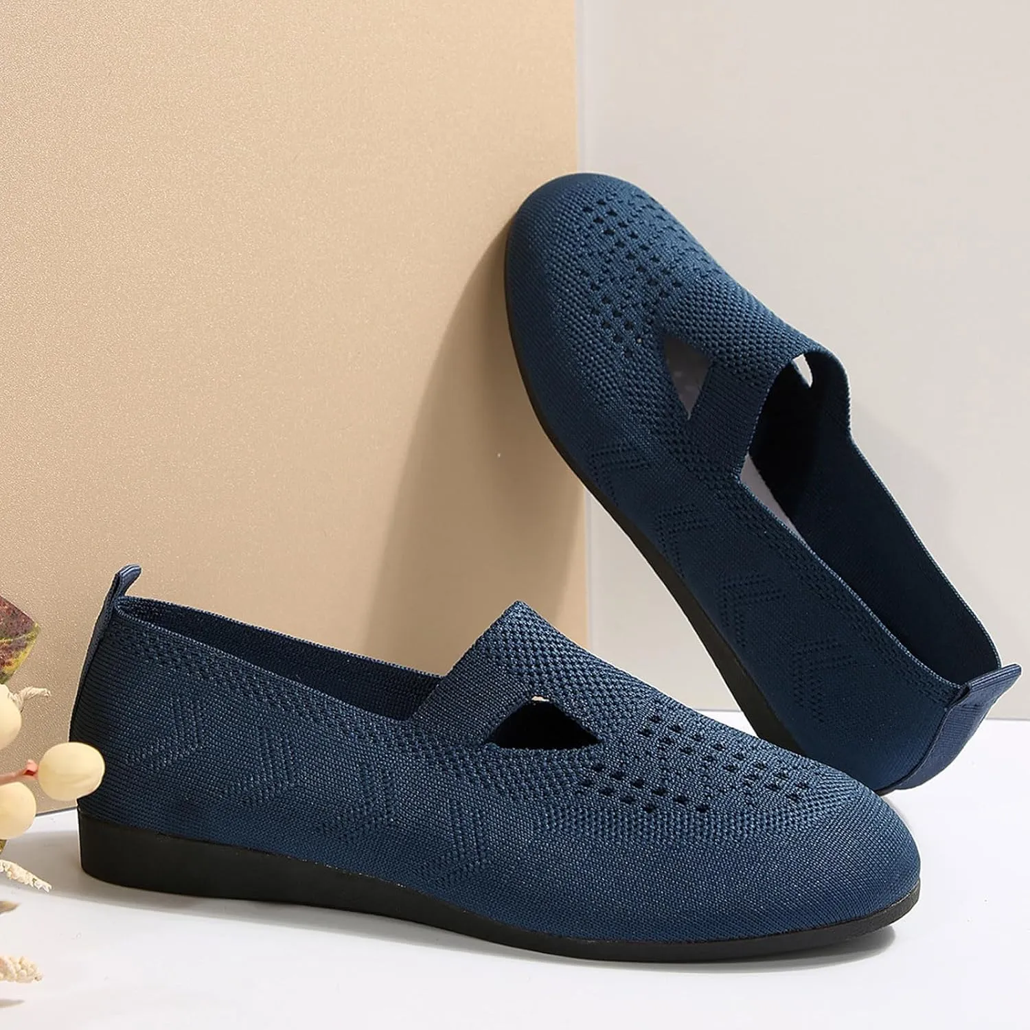 Women's Ballet Flats Soft Knit Lightweight Round Toe Slip On Comfort Ballerina Flat Shoes for Walking