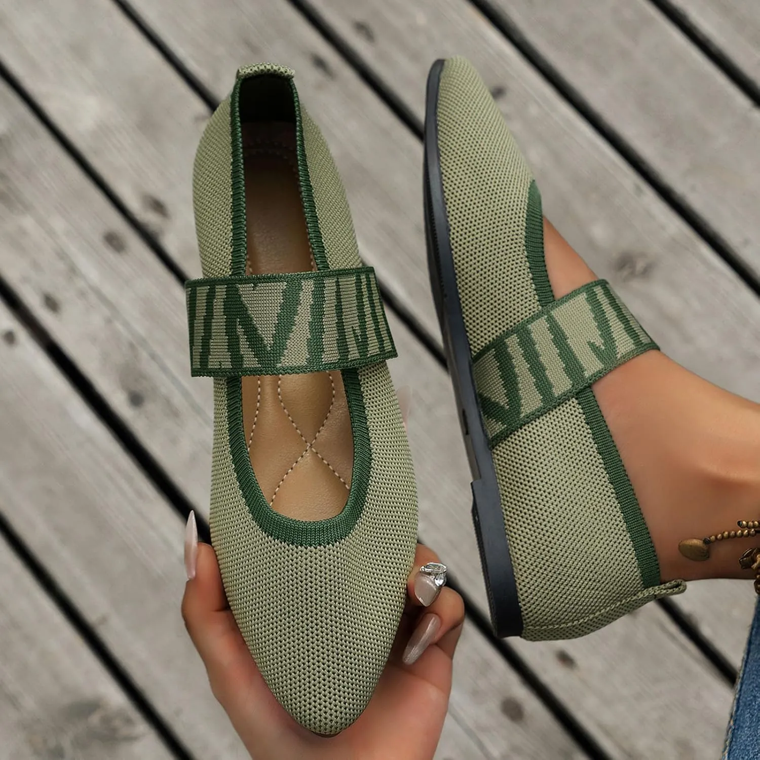 Womens Orthopedic Ballet Flats with Arch Support Breathable Knit Mesh Casual Shoe Comfy Dress Flats for Walking, Work